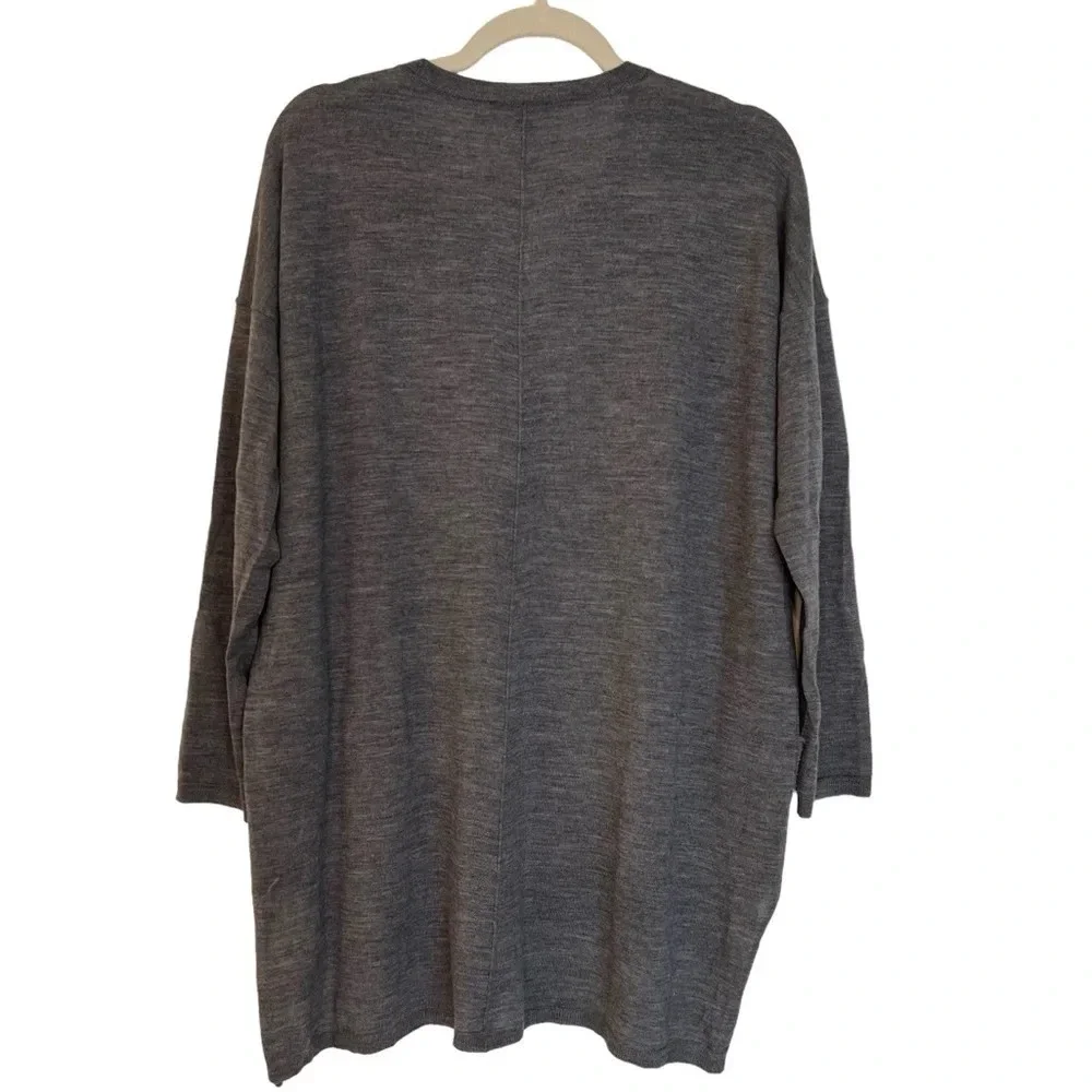 Eileen Fisher Merino Wool V Neck Tunic Sweater Charcoal Grey Small Relaxed Cozy
